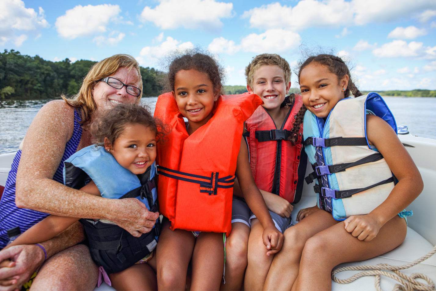 family with life vests