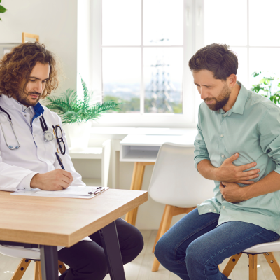 Man at ER with stomach pain