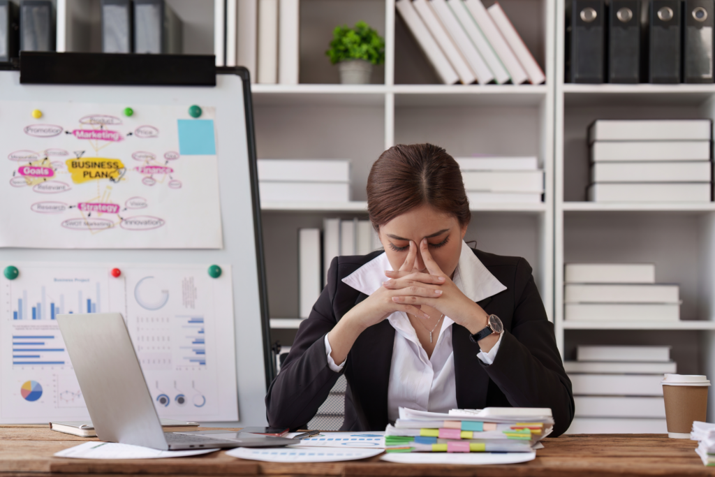 lady stressed at desk
